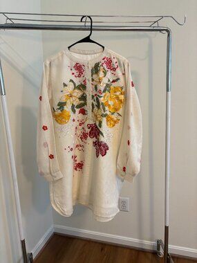 Off white 100% cotton/ lawn with multi colored floral embroidery